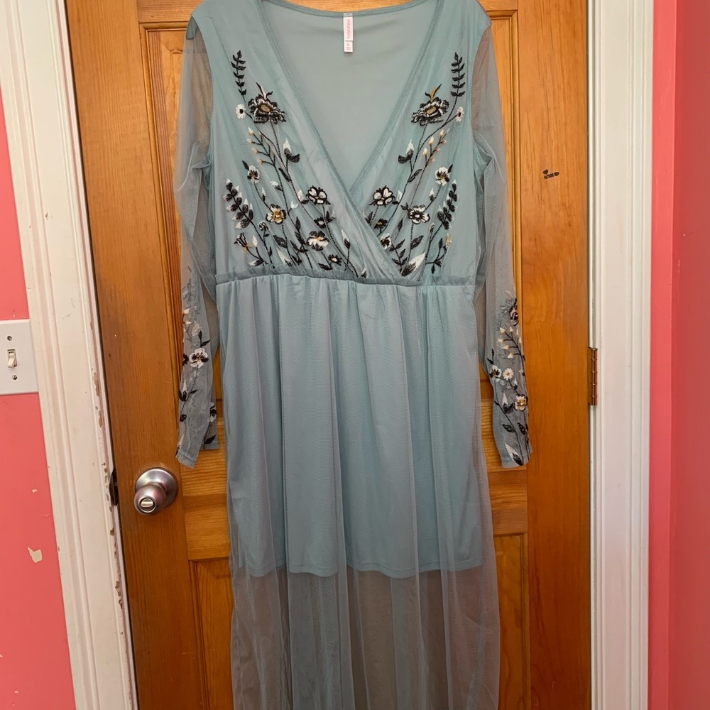 Mesh Dress with Embroidery